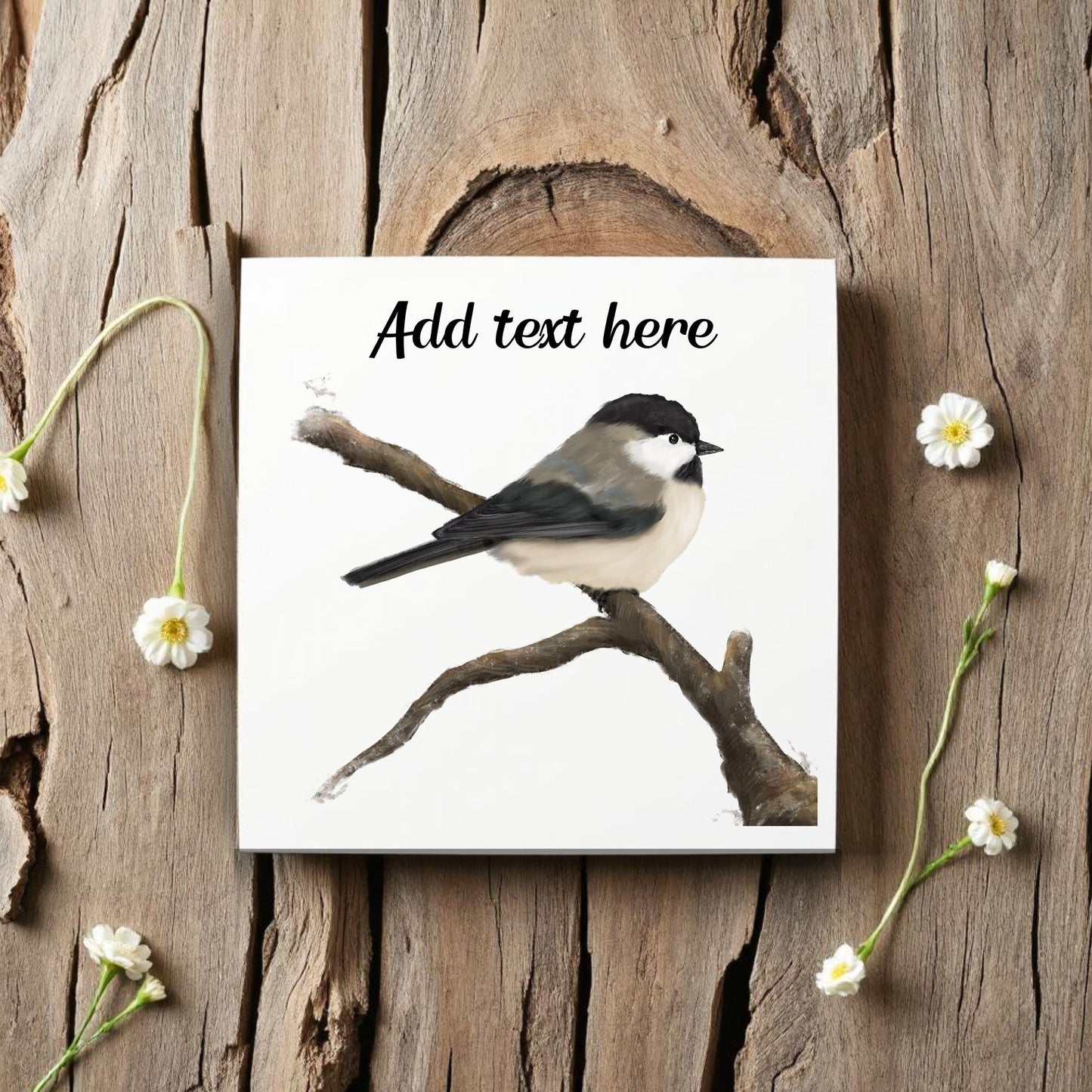 Chickadee on Branch Ceramic Tile – Handcrafted Bird Artwork - MerikaArt