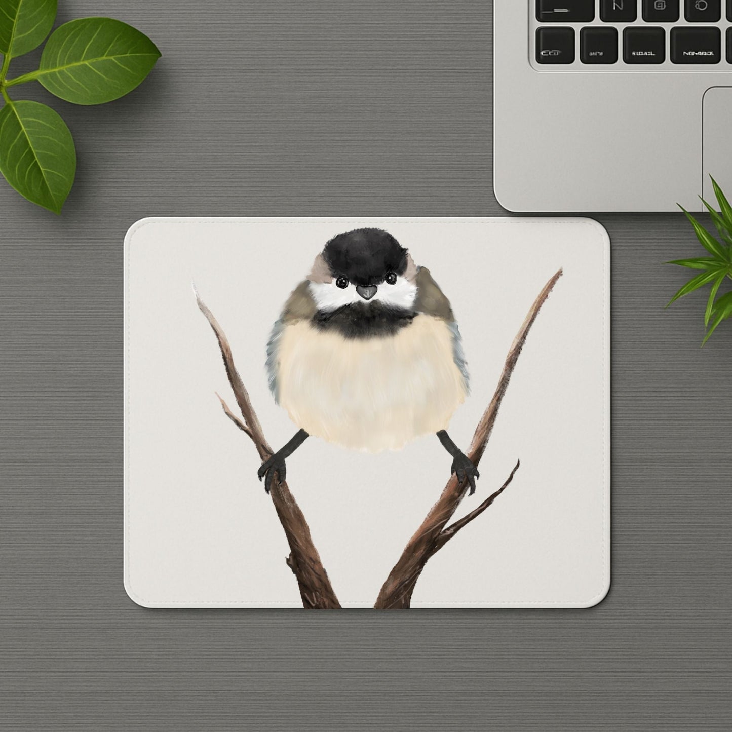 Chickadee on Branch Mousepad - MerikaArt