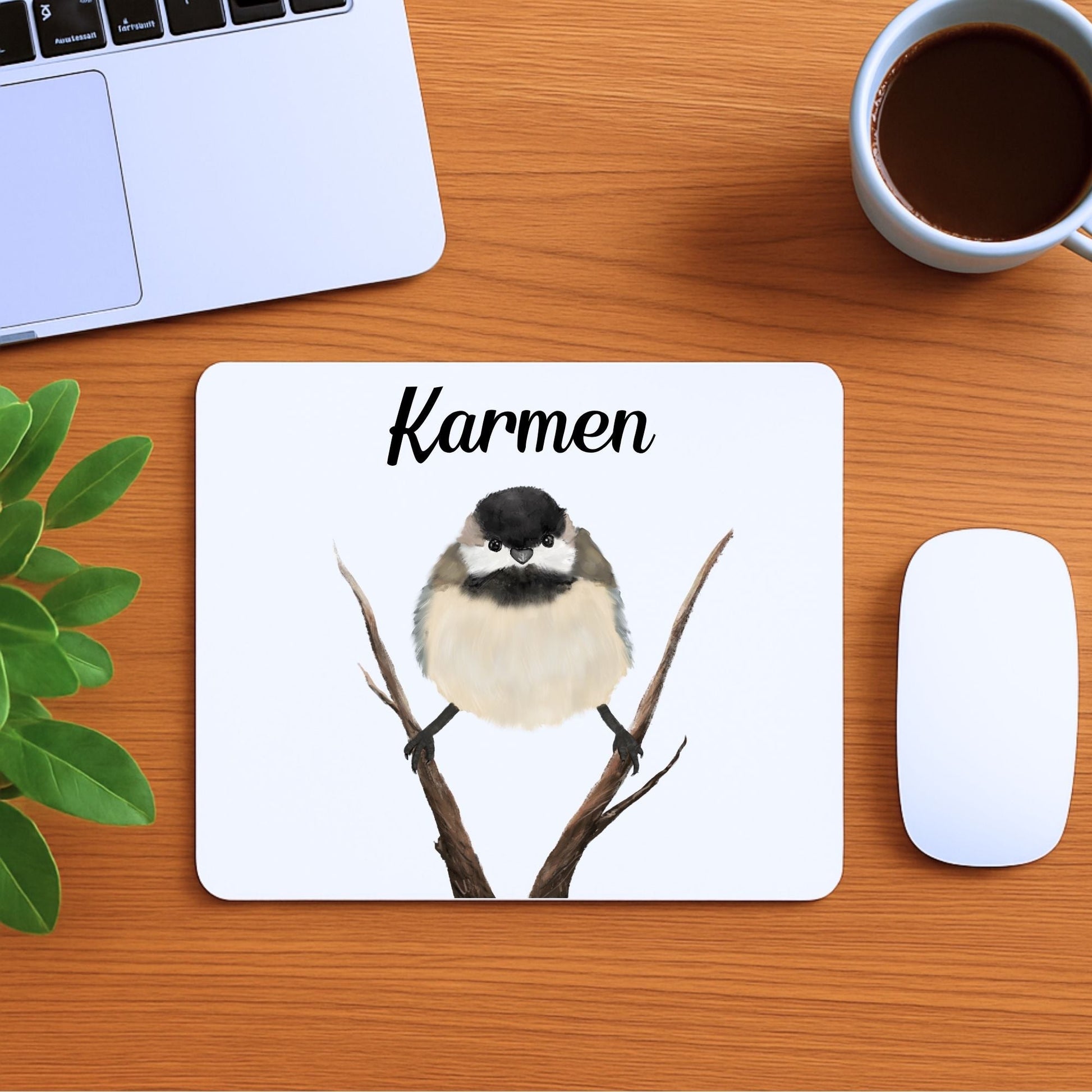 Chickadee on Branch Mousepad - MerikaArt