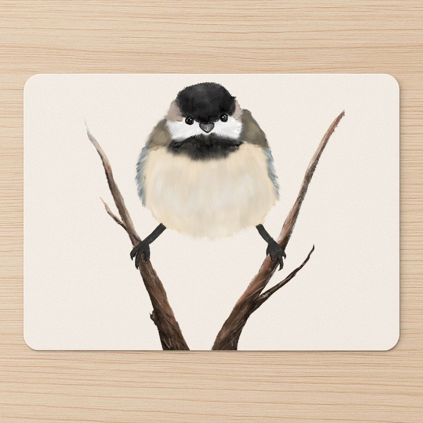 Chickadee on Branch Mousepad - MerikaArt