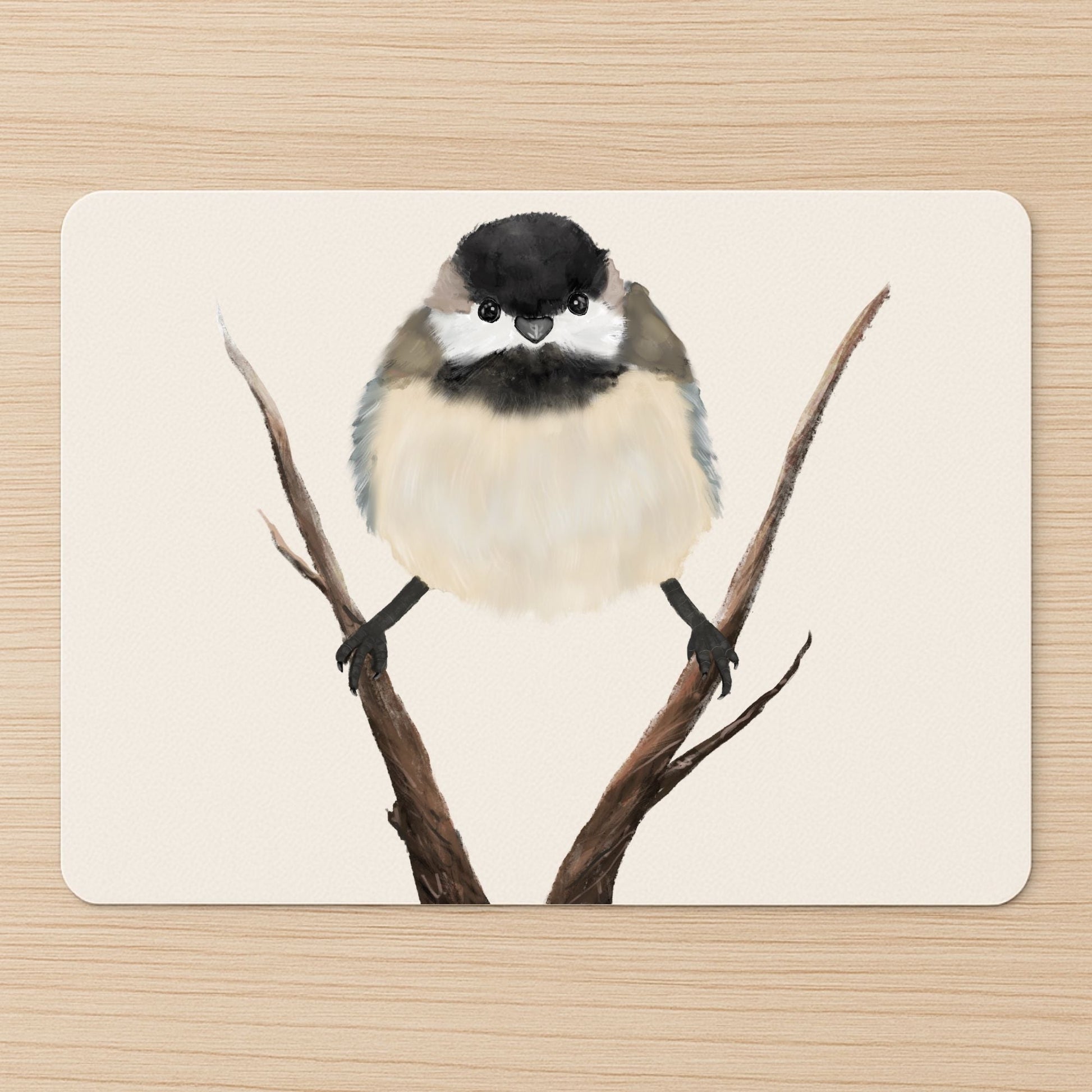 Chickadee on Branch Mousepad - MerikaArt