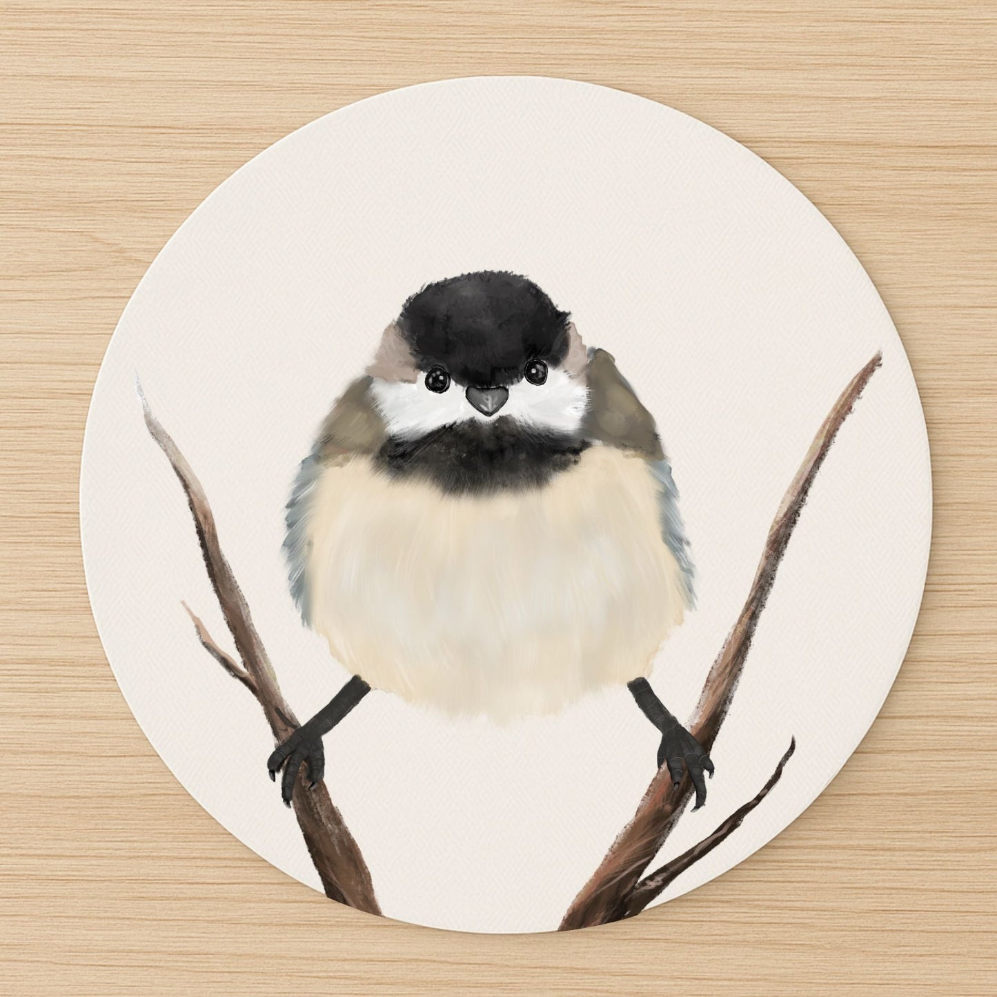 Chickadee on Branch Mousepad - MerikaArt