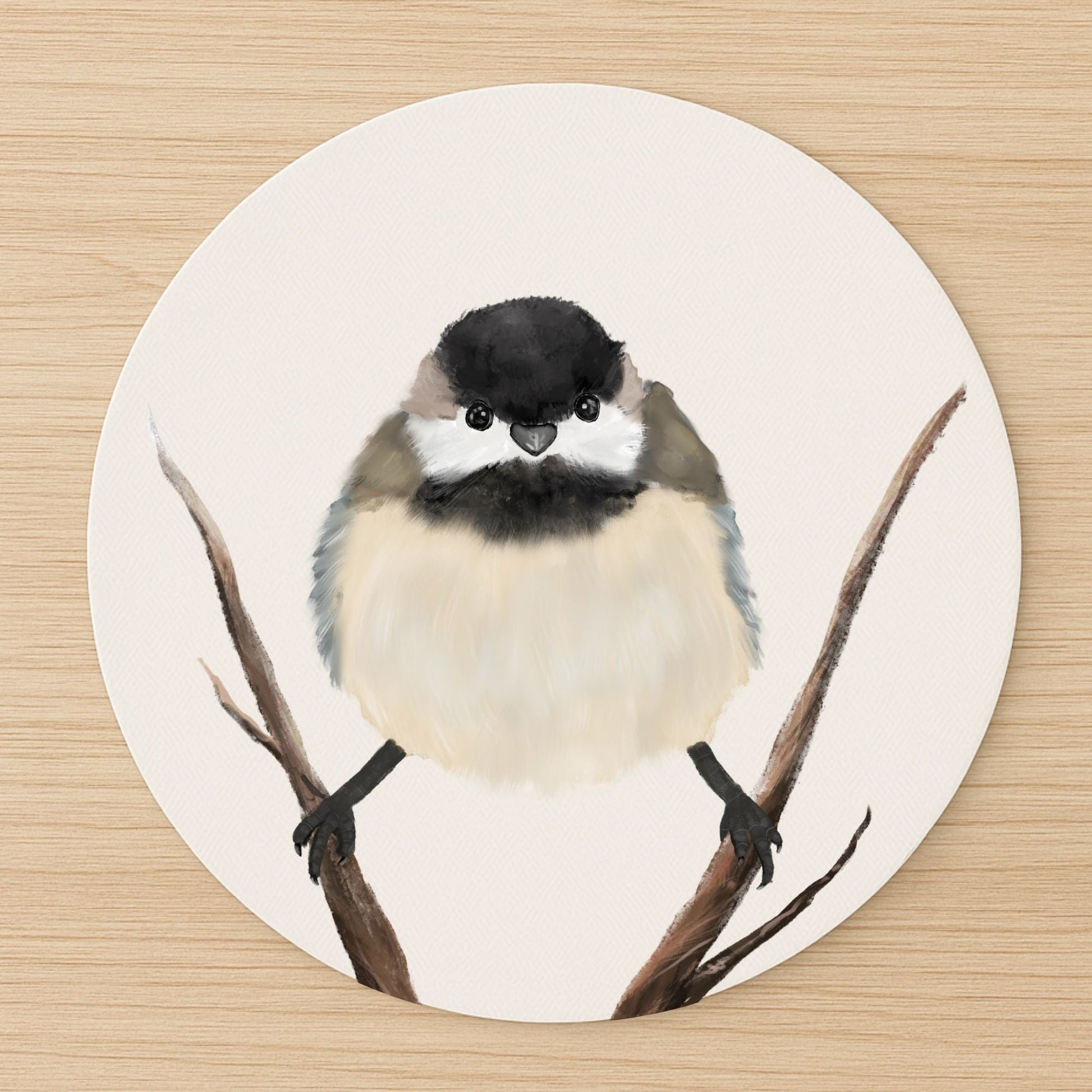 Chickadee on Branch Mousepad - MerikaArt