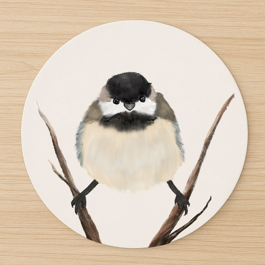 Chickadee on Branch Mousepad - MerikaArt