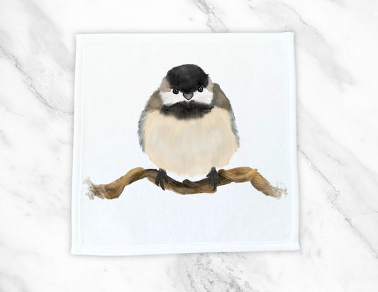 Chickadee on Branch Washcloth - MerikaArt