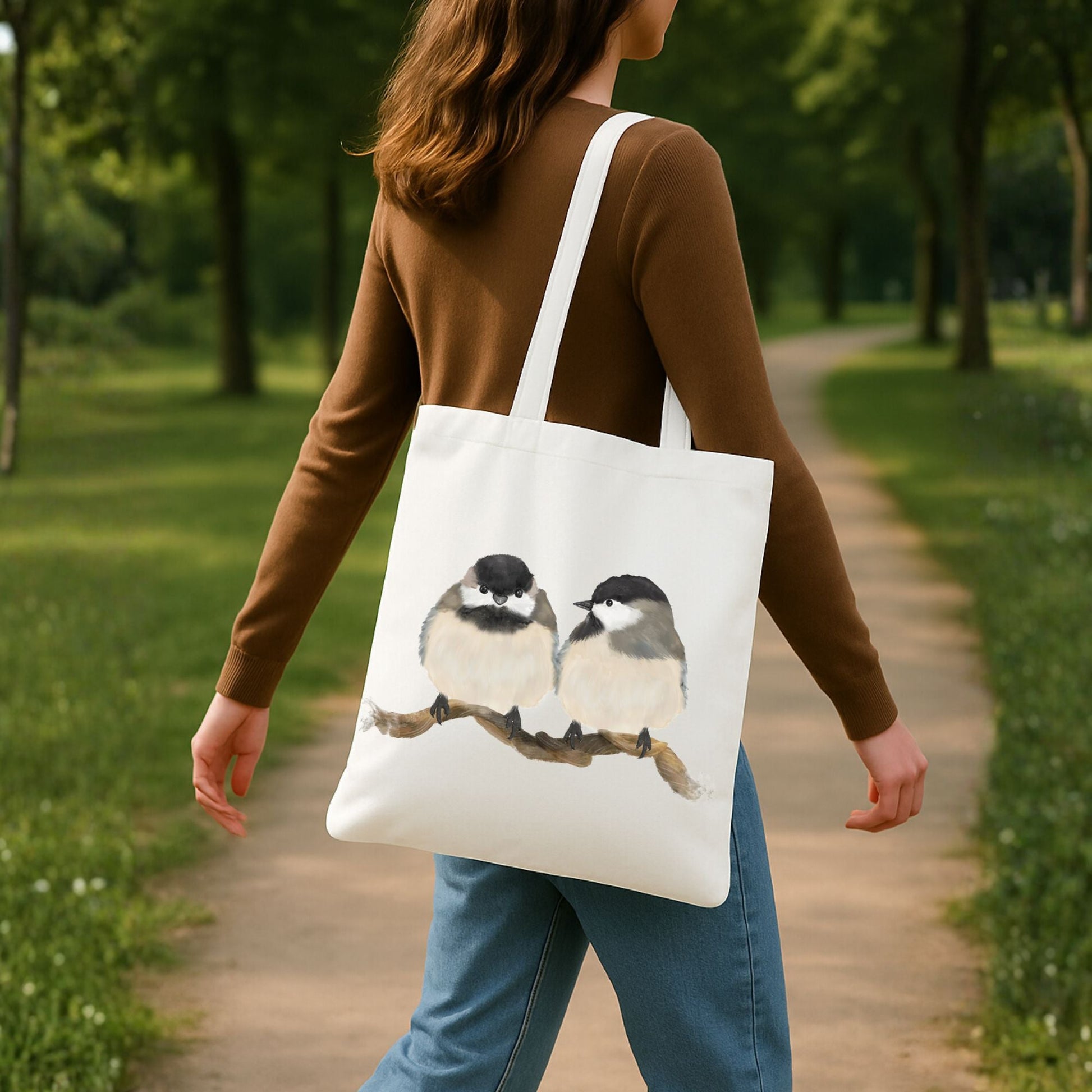 Chickadee Pair Canvas Tote Bag - MerikaArt