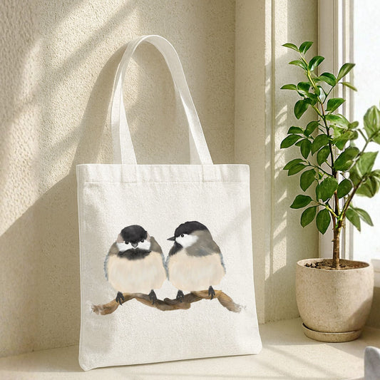 Chickadee Pair Canvas Tote Bag - MerikaArt