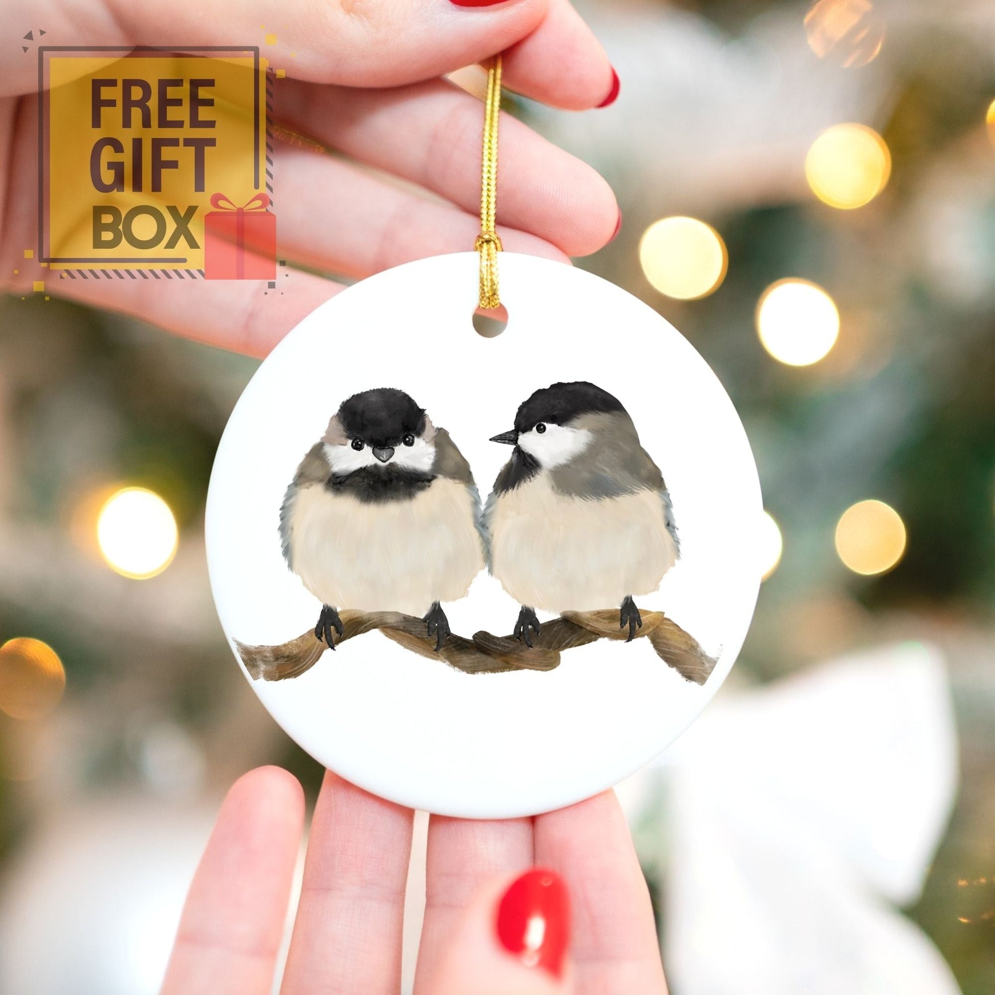 Chickadee Pair Ceramic Ornament - MerikaArt