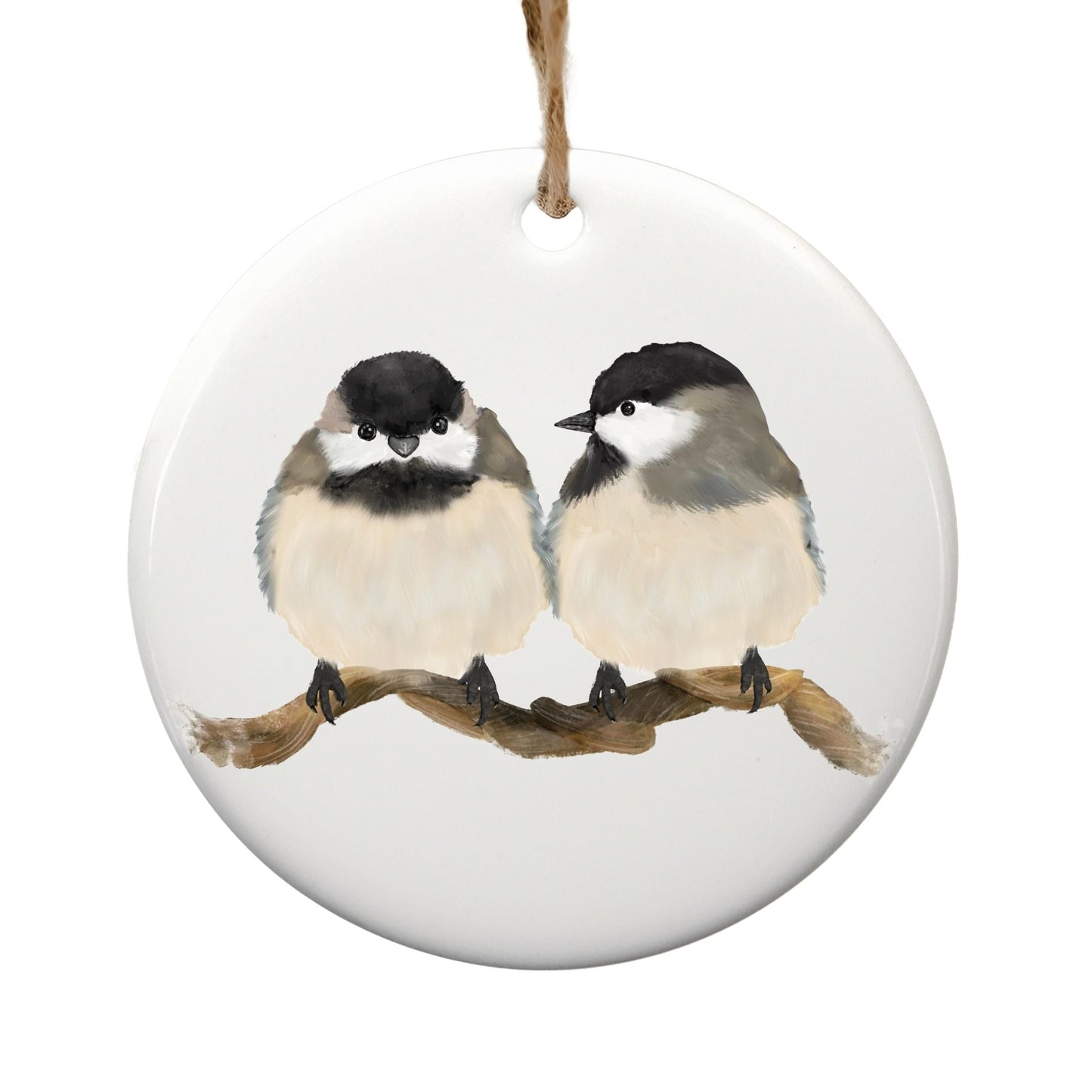Chickadee Pair Ceramic Ornament - MerikaArt