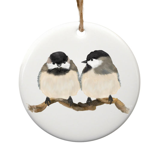 Chickadee Pair Ceramic Ornament - MerikaArt