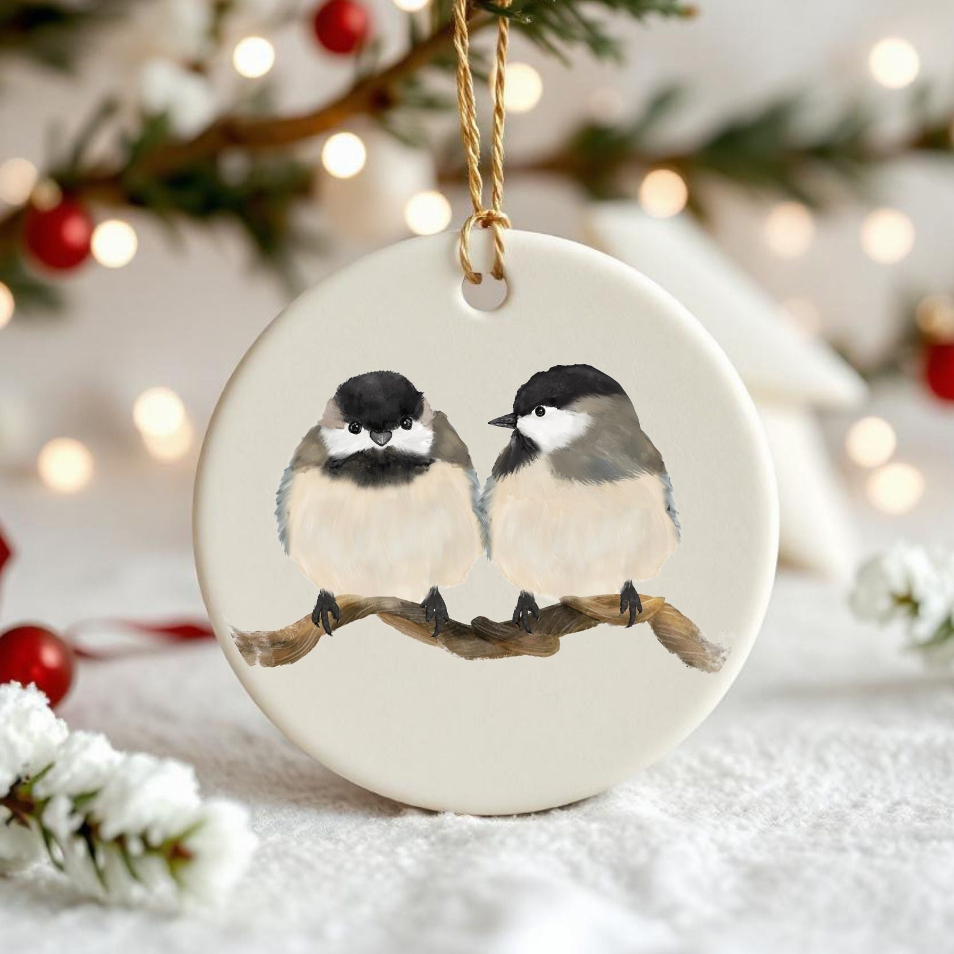 Chickadee Pair Ceramic Ornament - MerikaArt
