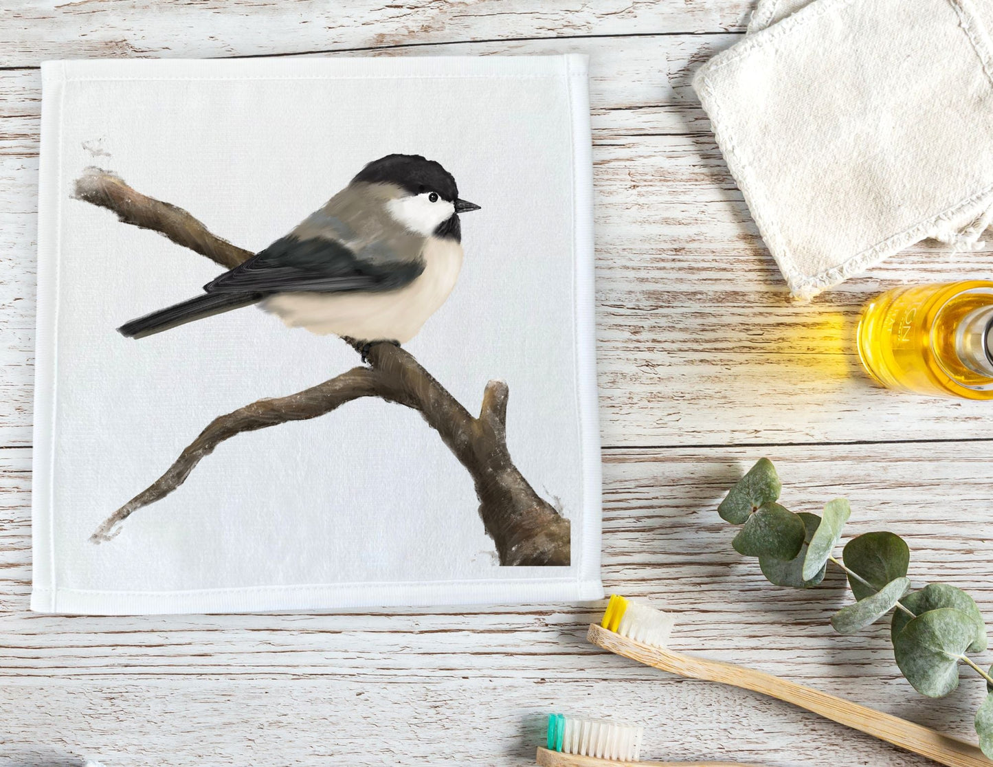 Chickadee Perched Washcloth – A Delightful Gift for Nature Lovers - MerikaArt