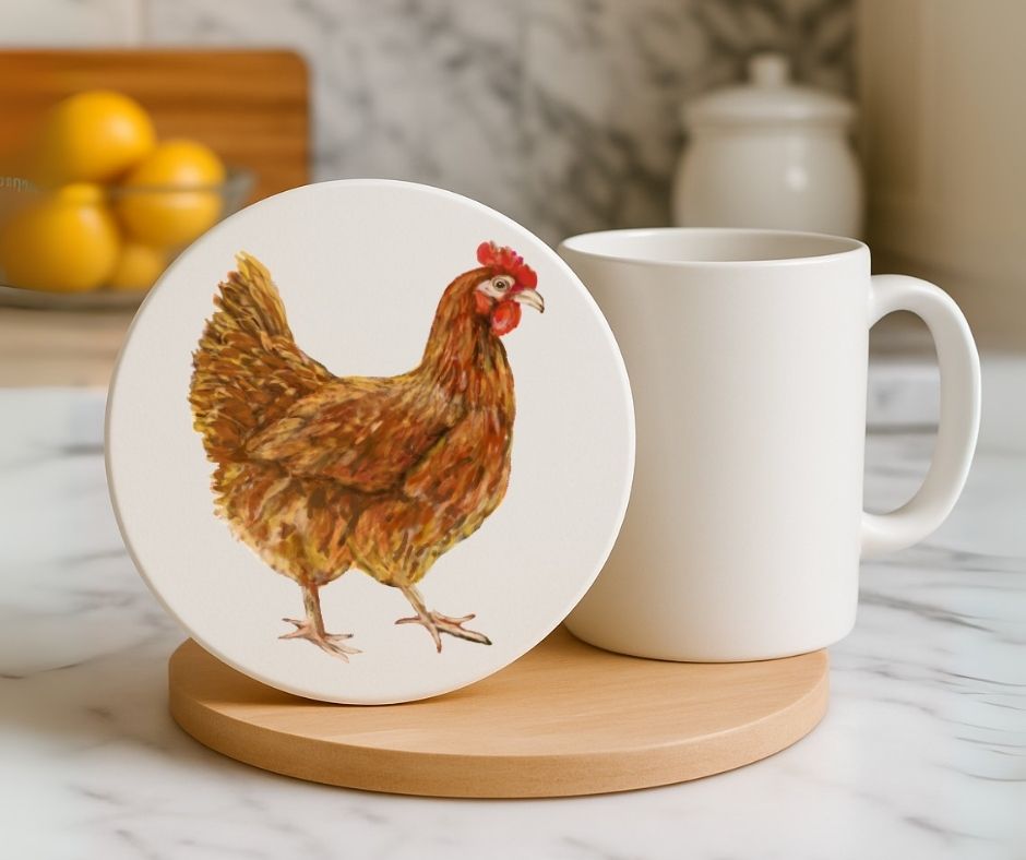 Chicken Ceramic Coaster - MerikaArt