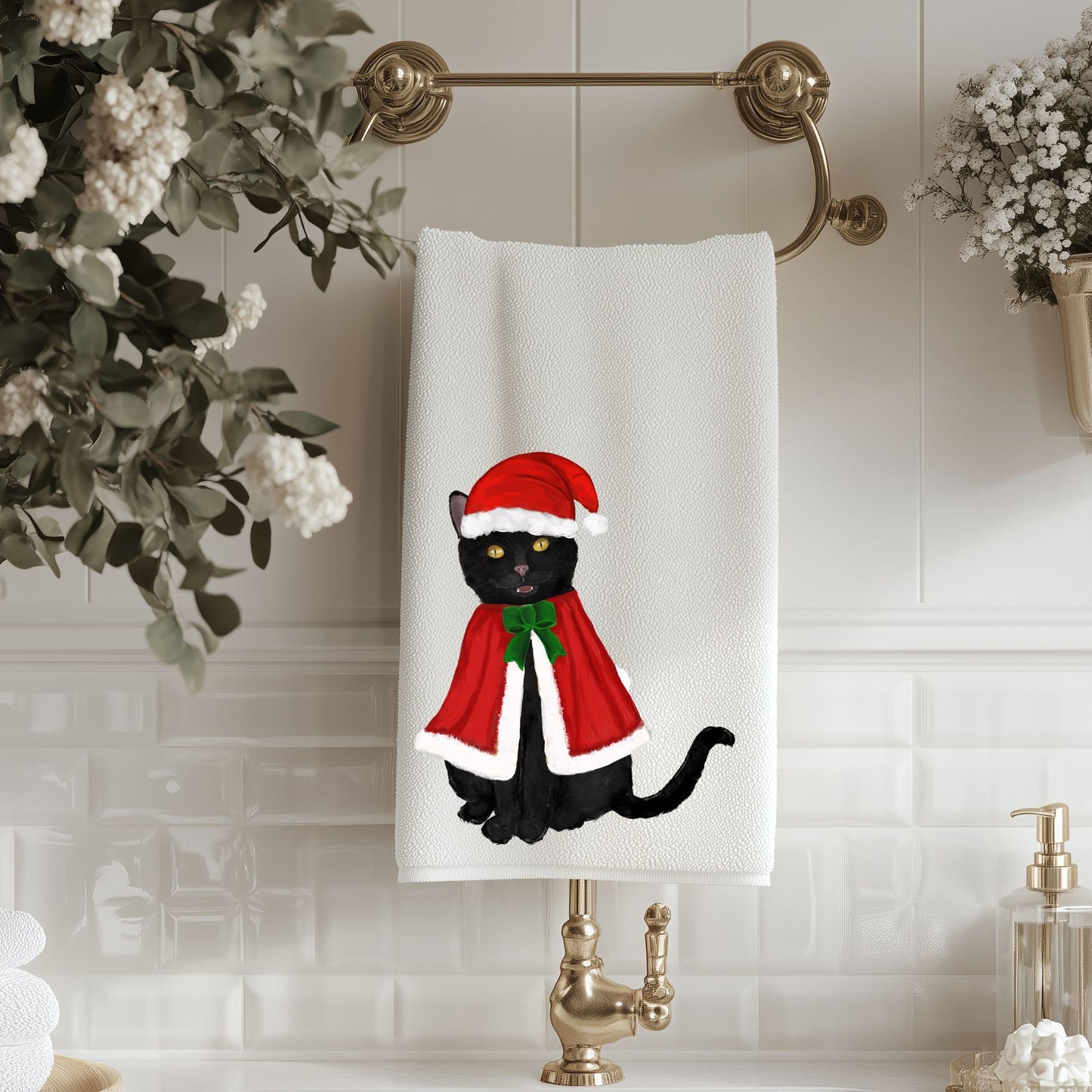 Christmas Black Cat Bathroom Towel - MerikaArt
