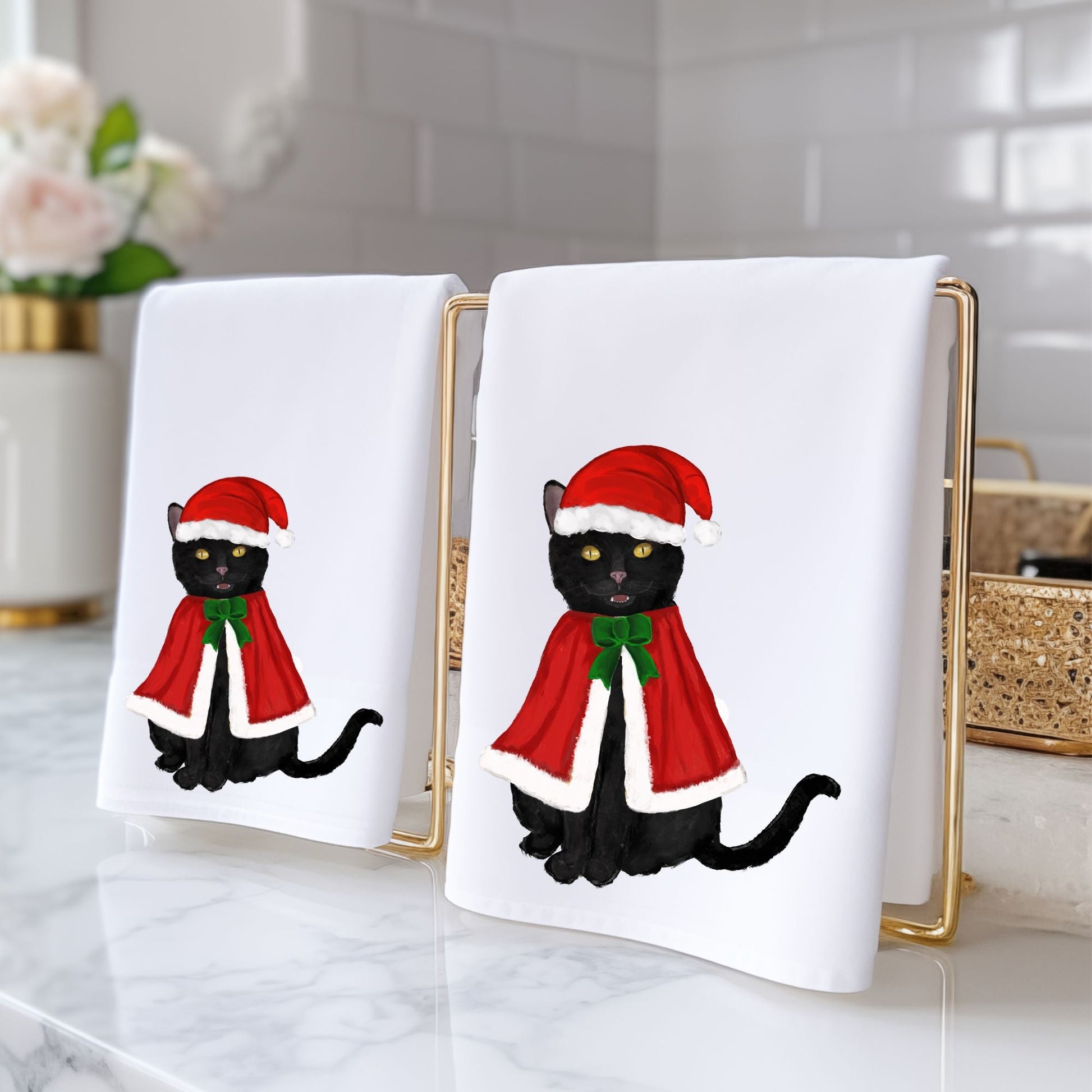 Christmas Black Cat Bathroom Towel - MerikaArt