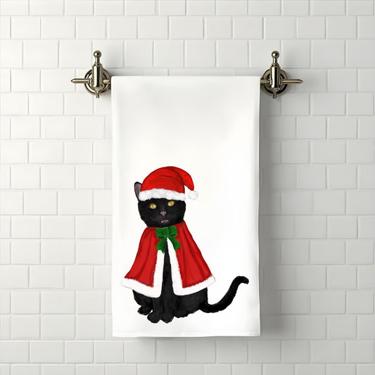 Christmas Black Cat Bathroom Towel - MerikaArt