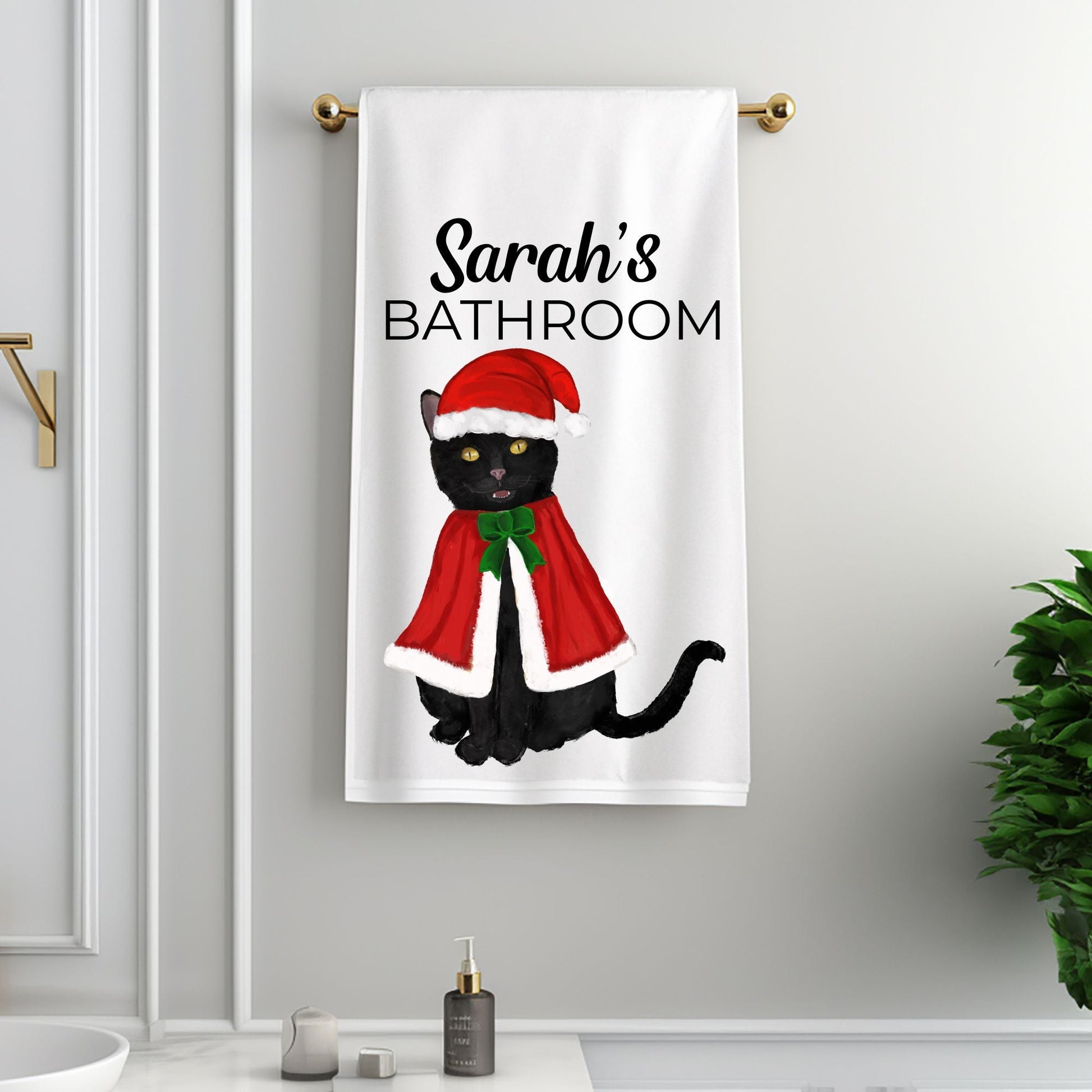 Christmas Black Cat Bathroom Towel - MerikaArt