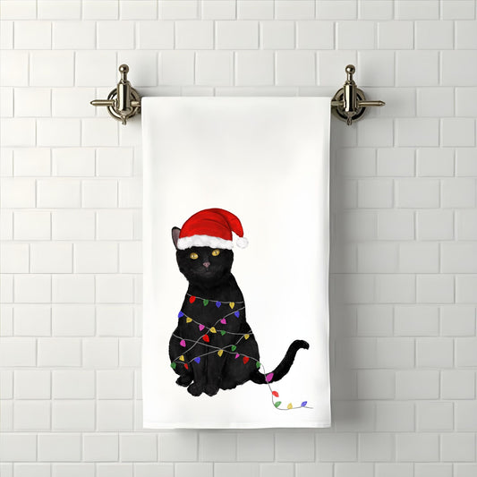 Christmas Black Cat Bathroom Towel - MerikaArt