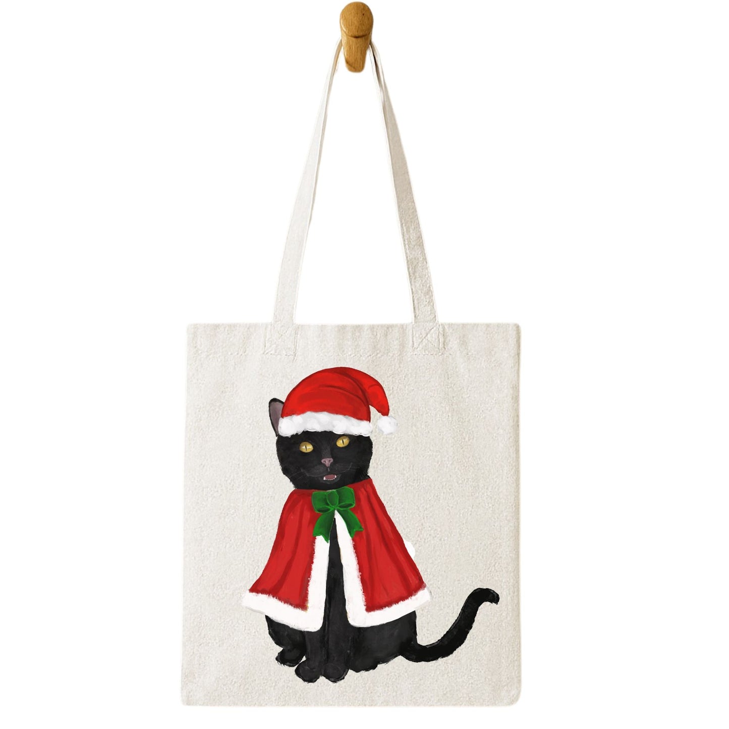 Christmas Black Cat Canvas Tote Bag - MerikaArt