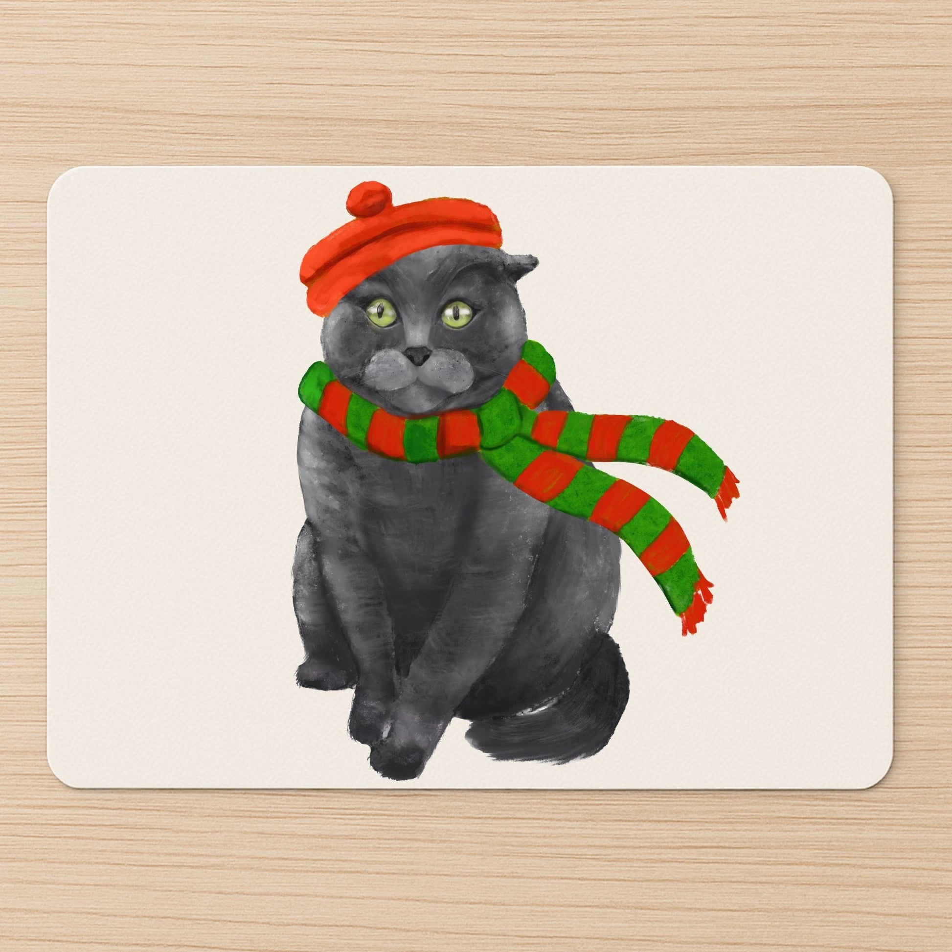 Christmas Black Cat Mousepad - MerikaArt