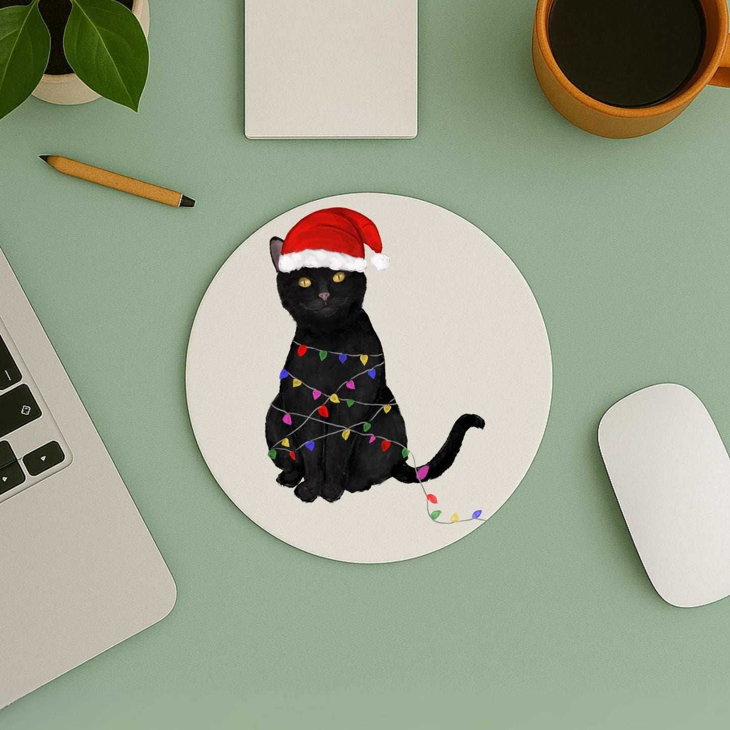 Christmas Black Cat Mousepad - MerikaArt
