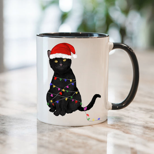 Christmas Black Cat Mug - MerikaArt
