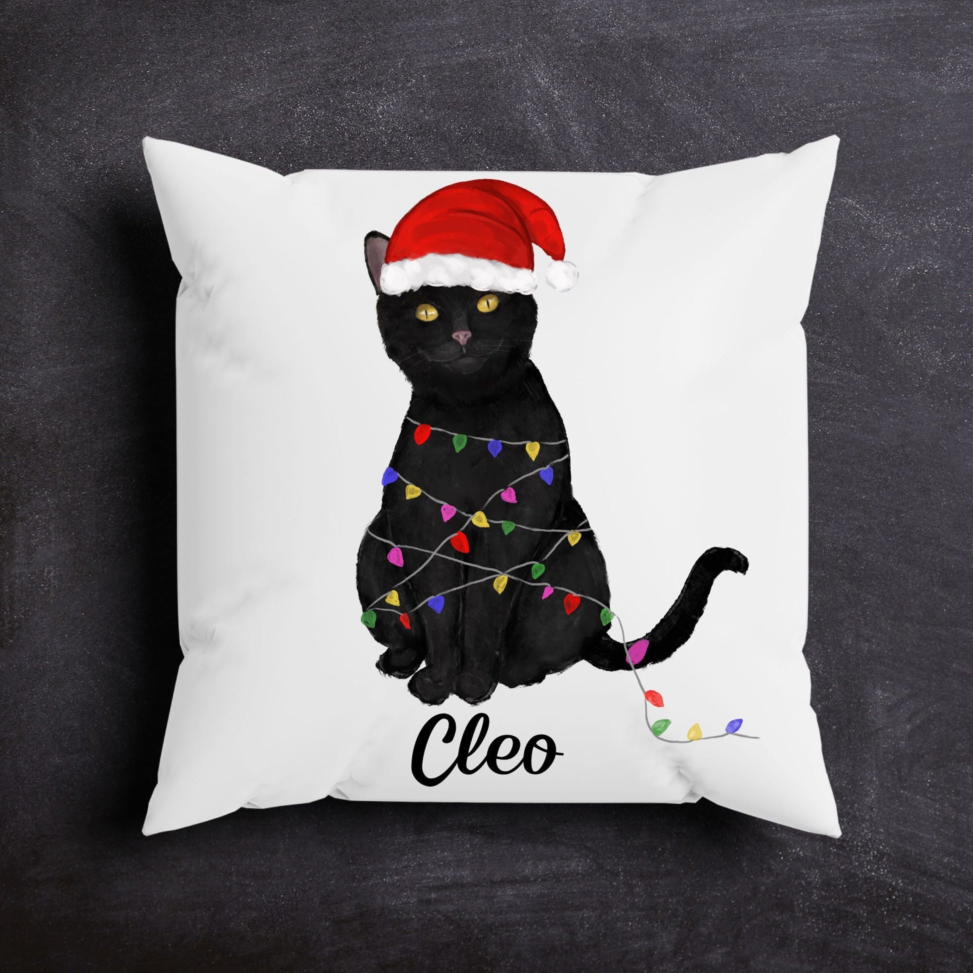 Christmas Black Cat Pillow - MerikaArt