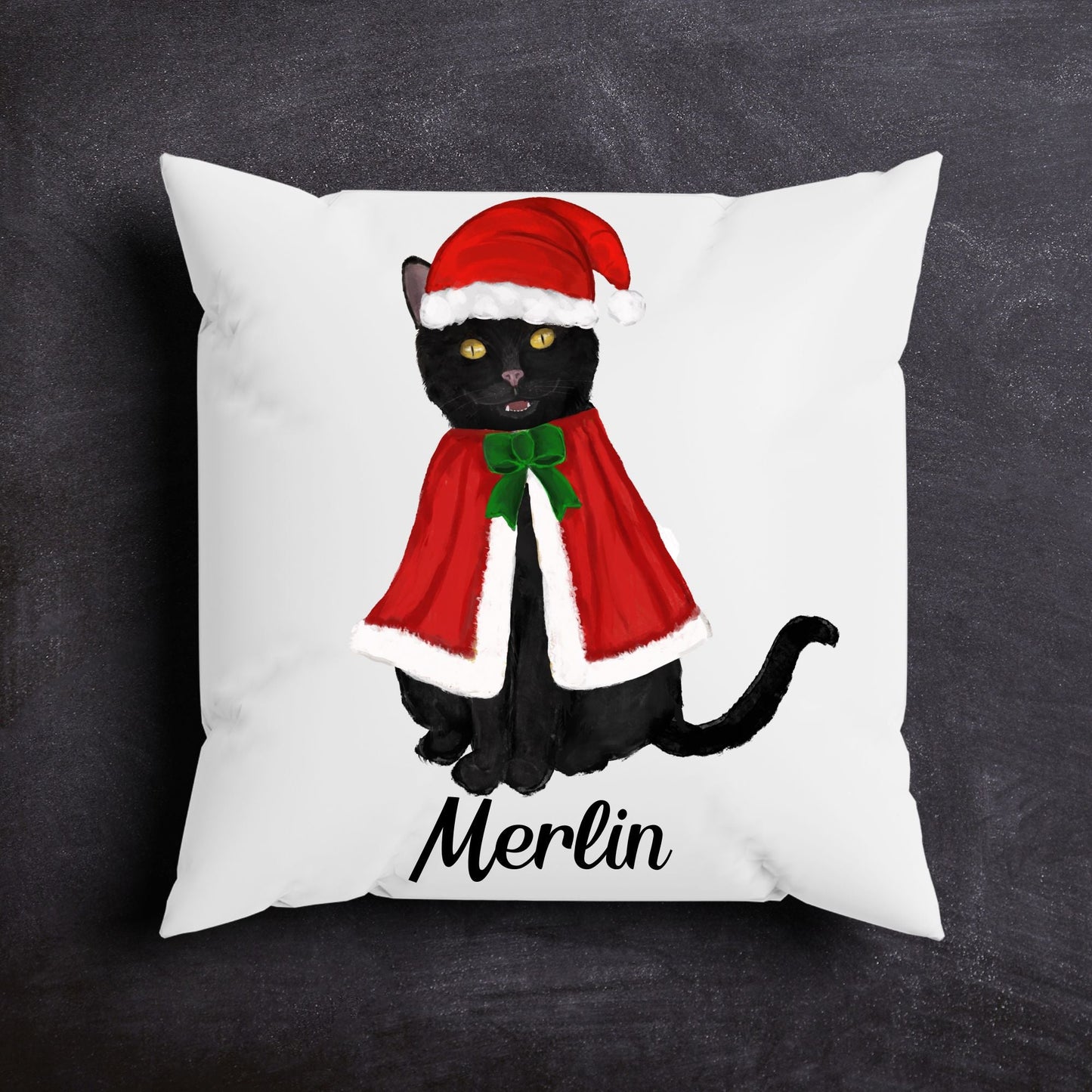 Christmas Black Cat Pillow - MerikaArt