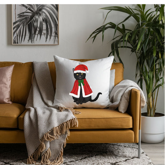 Christmas Black Cat Pillow - MerikaArt