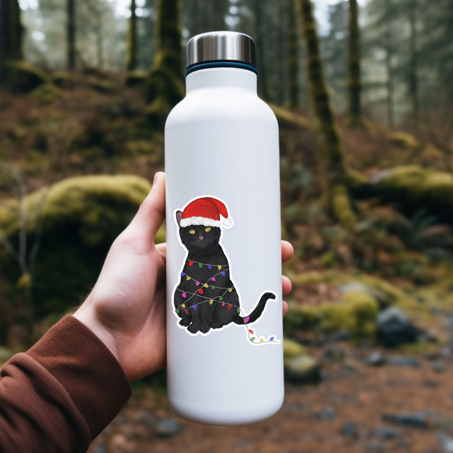 Christmas Black Cat Sticker - MerikaArt