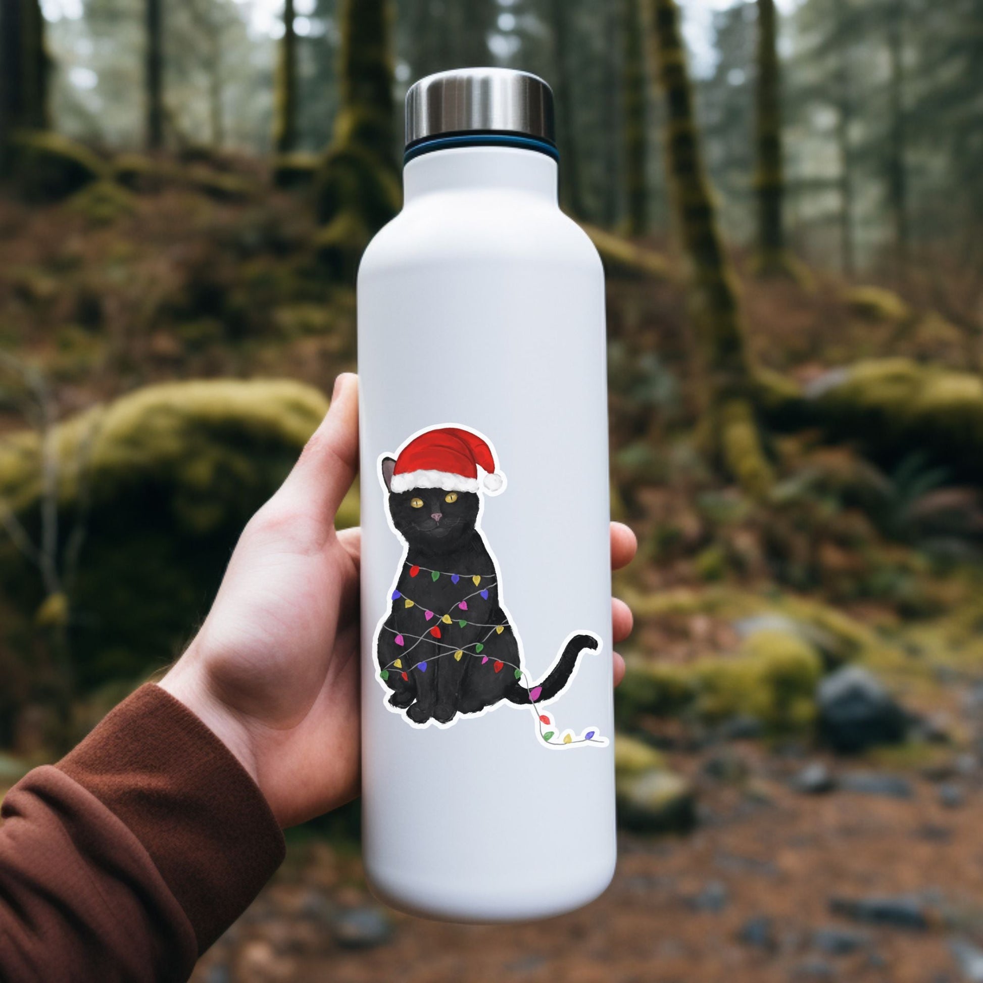 Christmas Black Cat Sticker - MerikaArt