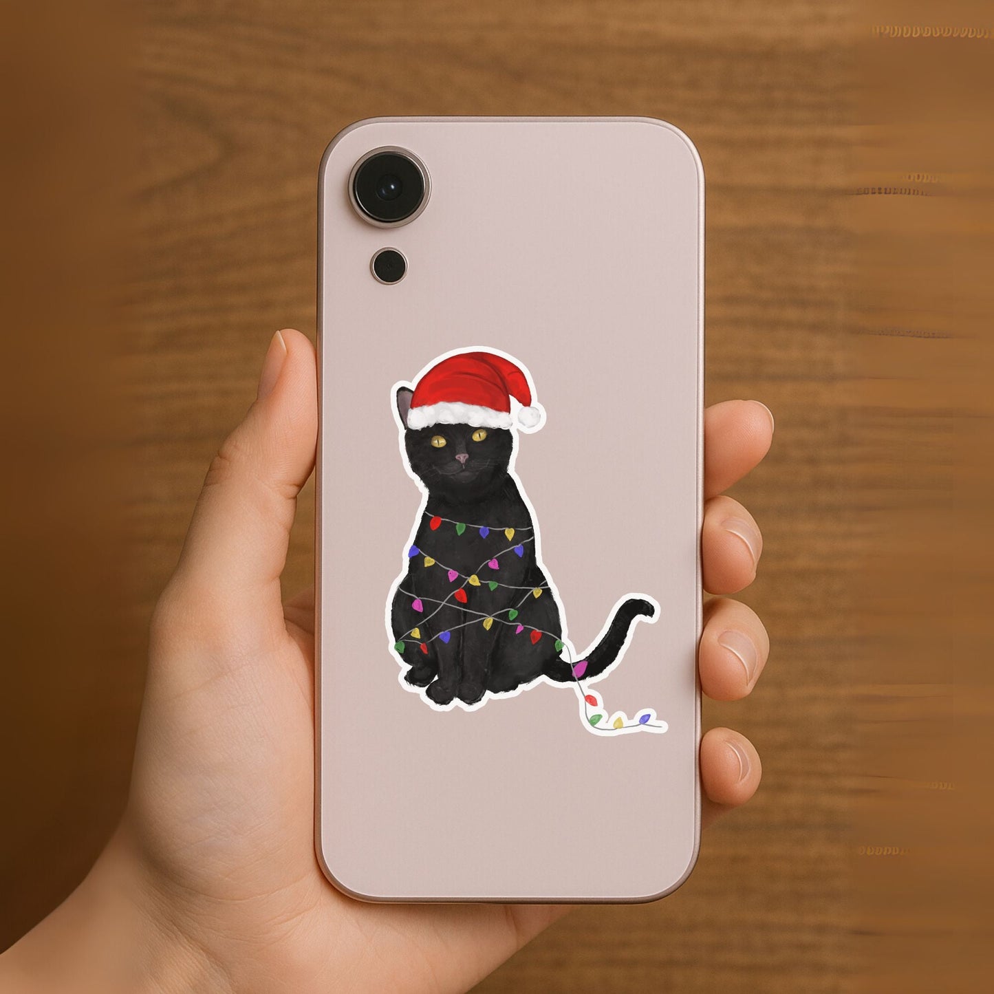 Christmas Black Cat Sticker - MerikaArt