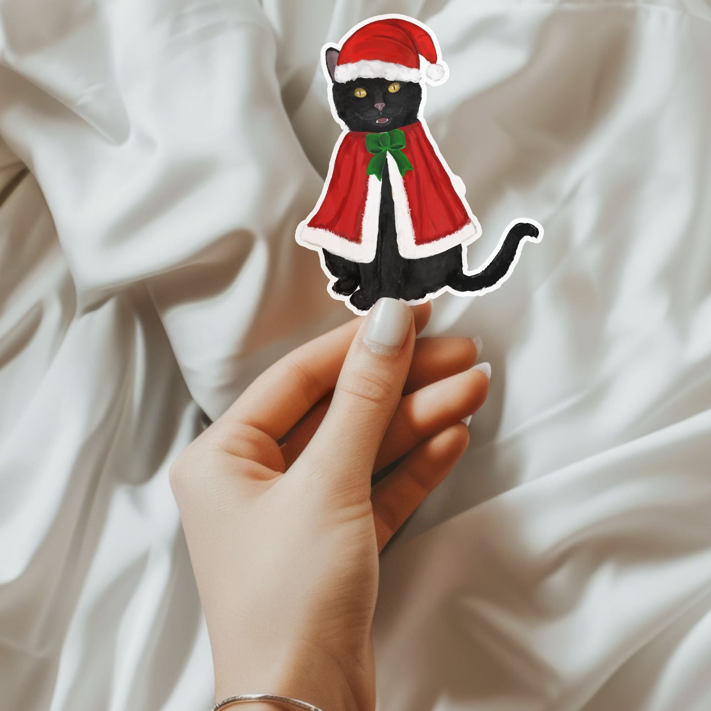 Christmas Black Cat Sticker - MerikaArt