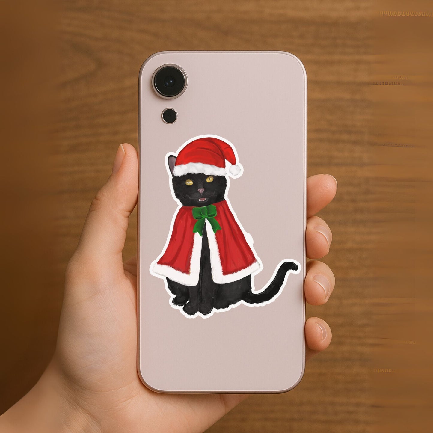 Christmas Black Cat Sticker - MerikaArt