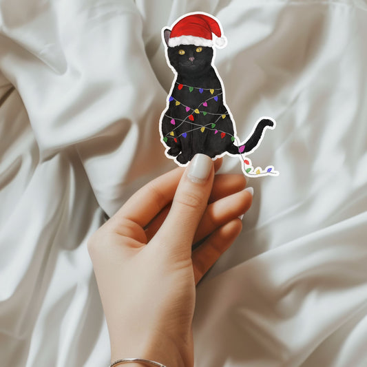 Christmas Black Cat Sticker - MerikaArt