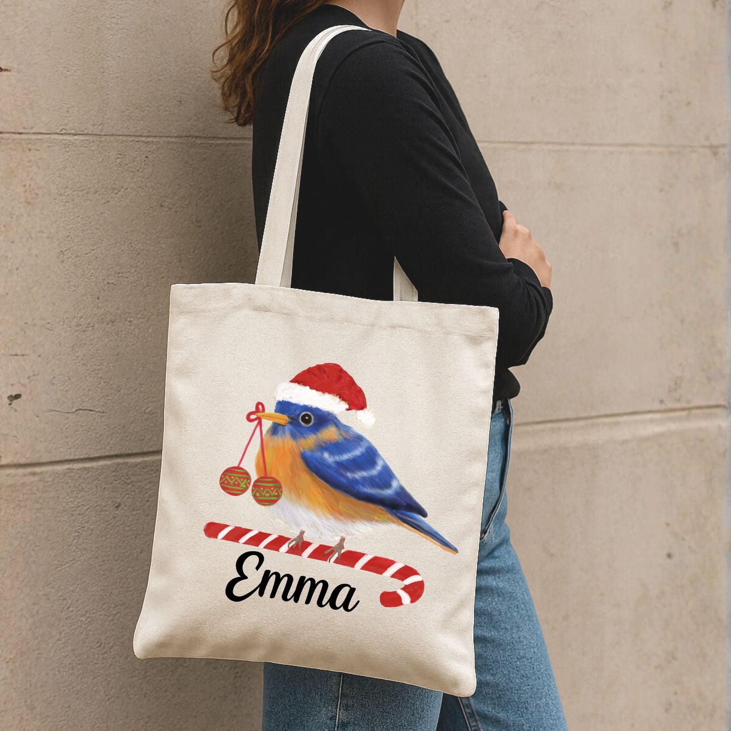Christmas Bluebird Canvas Tote Bag - MerikaArt
