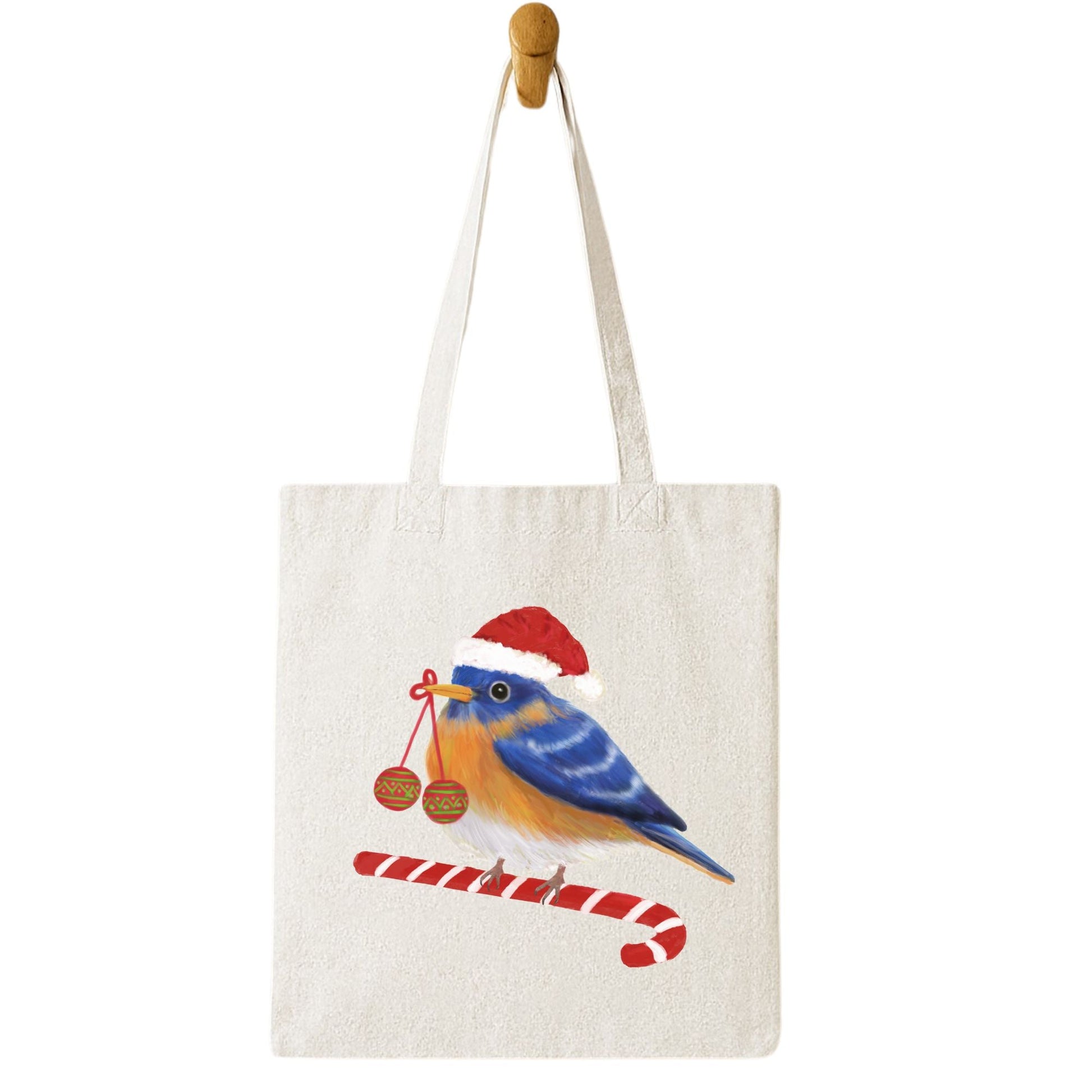 Christmas Bluebird Canvas Tote Bag - MerikaArt