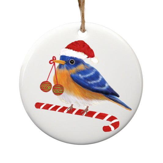 Christmas Bluebird Ceramic Ornament - MerikaArt