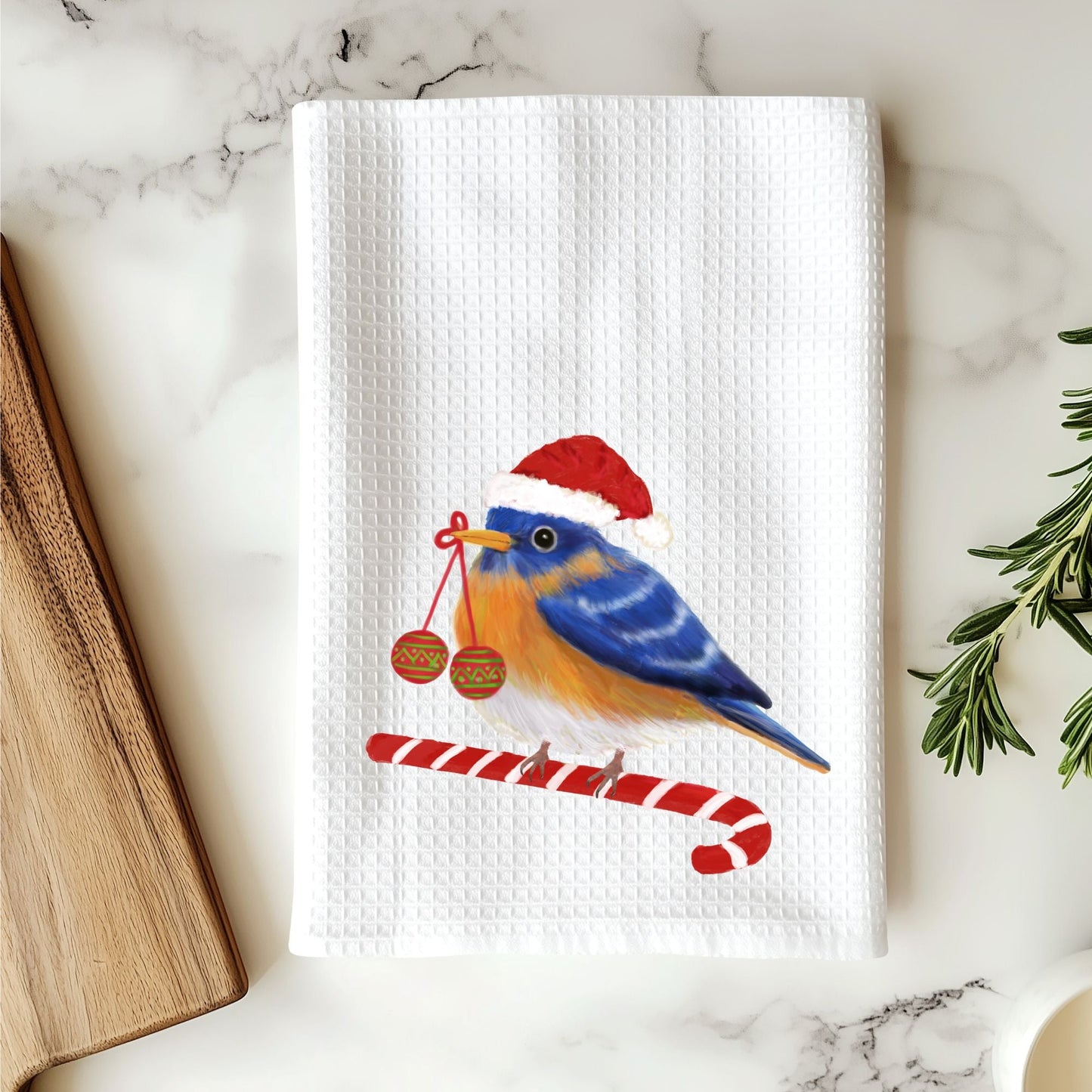 Christmas Bluebird Kitchen Towel - MerikaArt