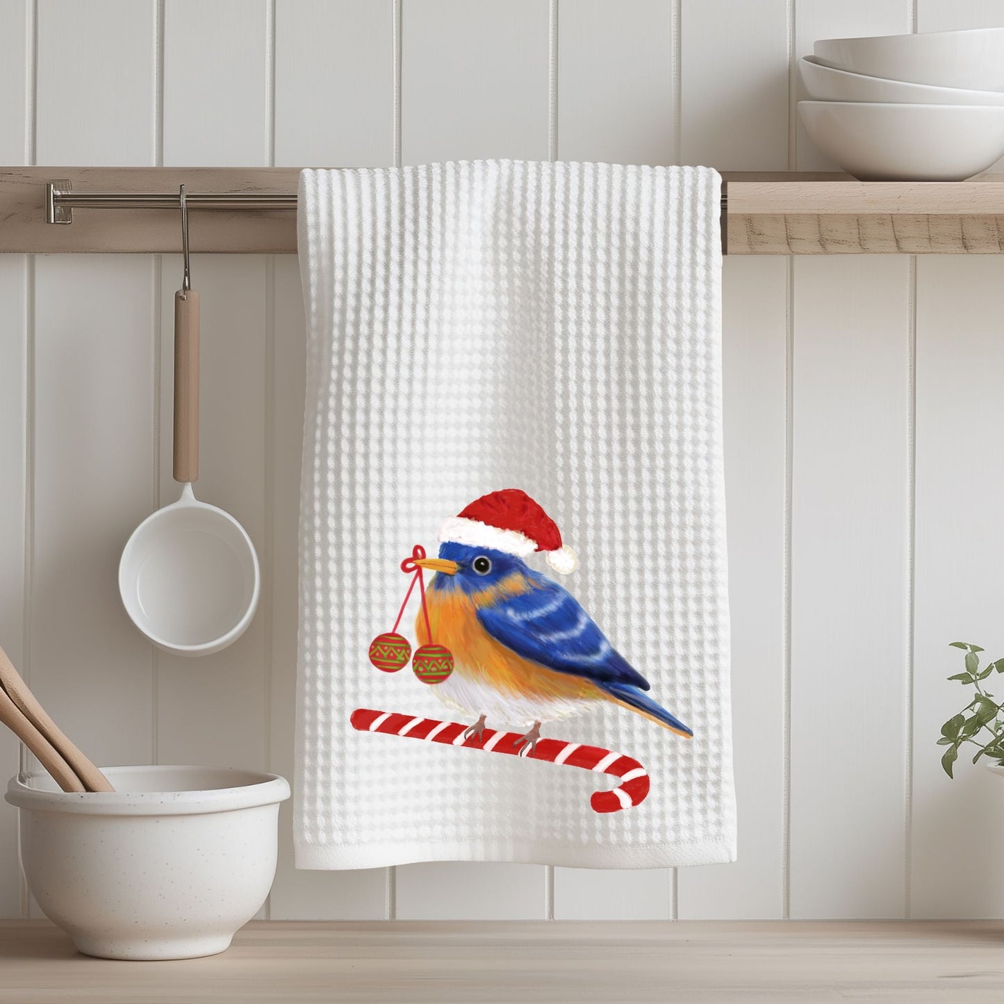 Christmas Bluebird Kitchen Towel - MerikaArt