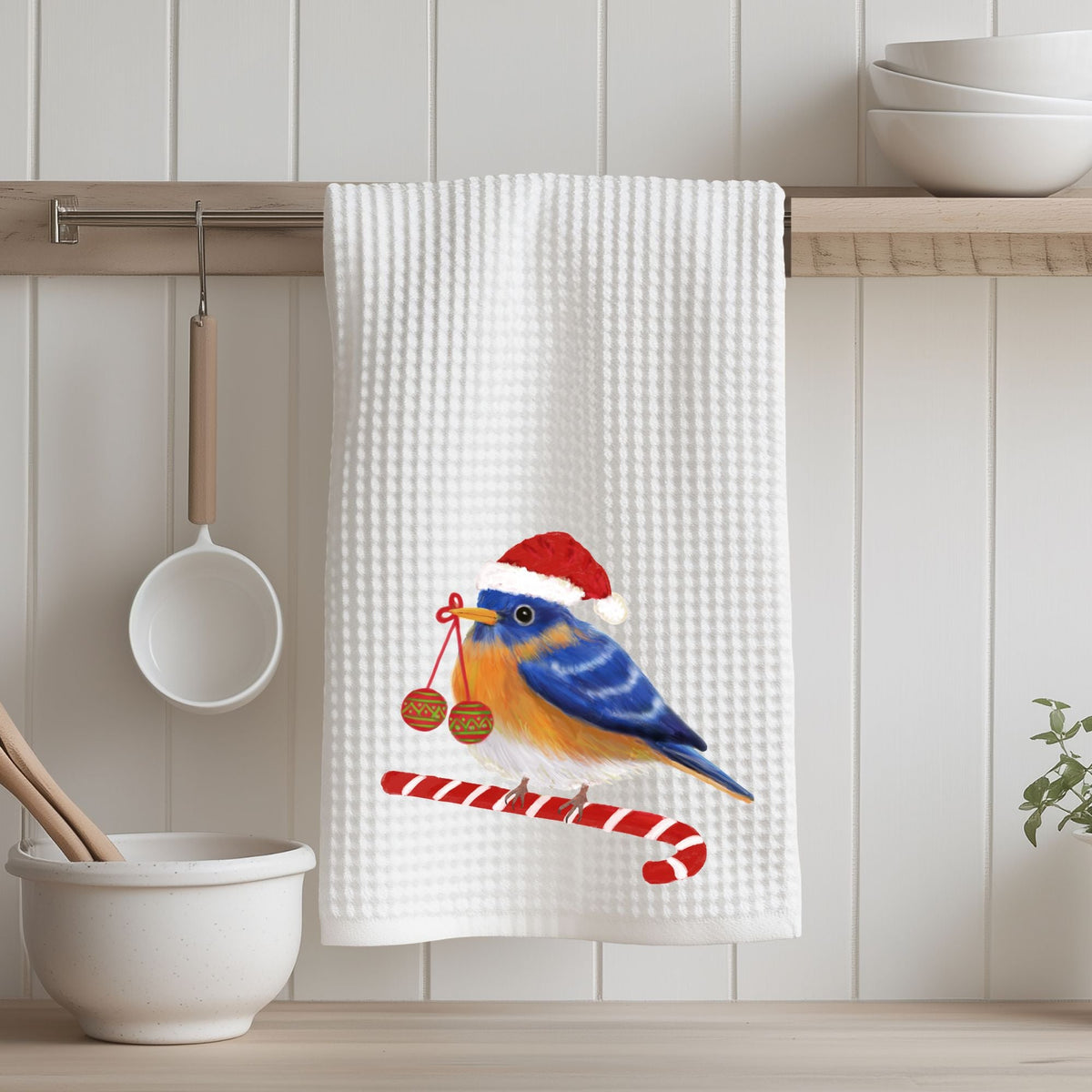 Christmas Bluebird Kitchen Towel - MerikaArt