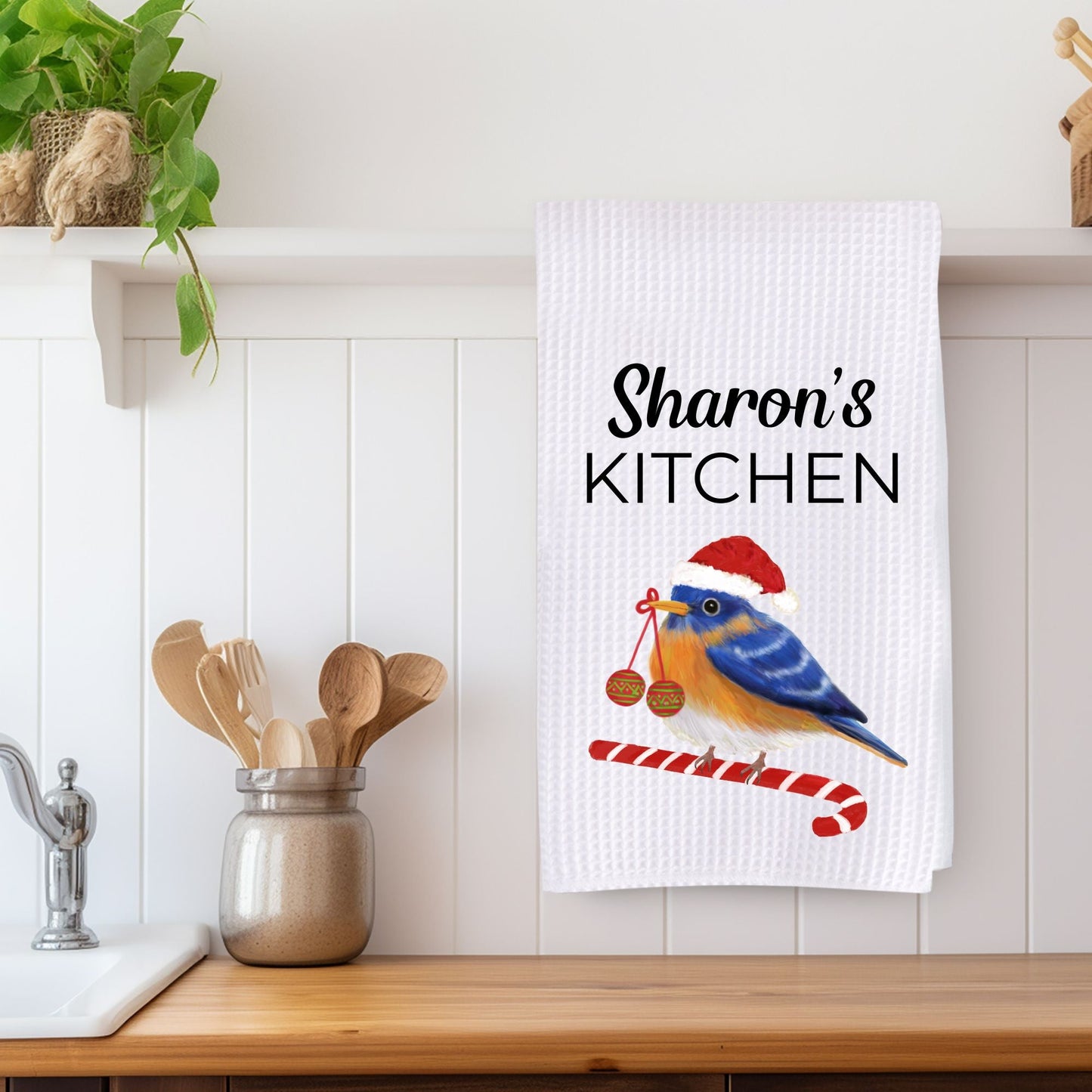 Christmas Bluebird Kitchen Towel - MerikaArt