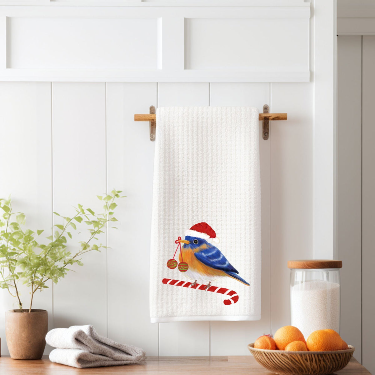 Christmas Bluebird Kitchen Towel - MerikaArt