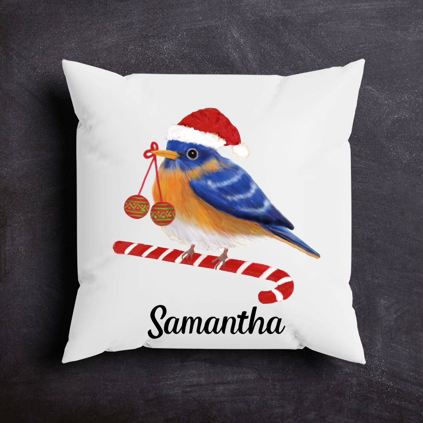 Christmas Bluebird Pillow - MerikaArt