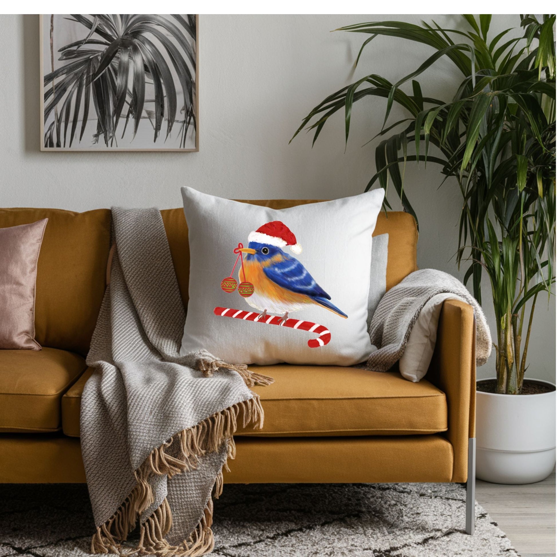 Christmas Bluebird Pillow - MerikaArt