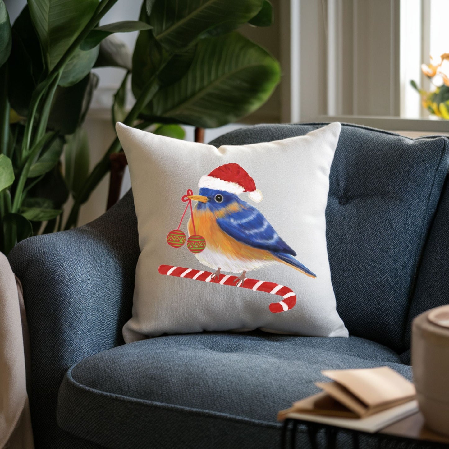Christmas Bluebird Pillow - MerikaArt