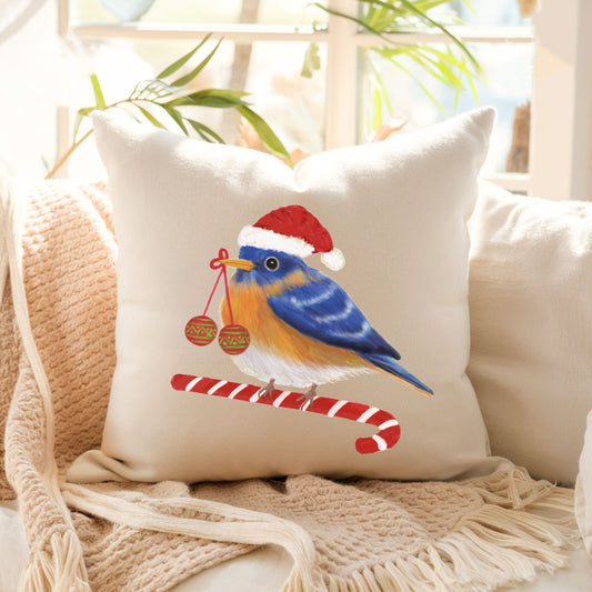Christmas Bluebird Pillow - MerikaArt