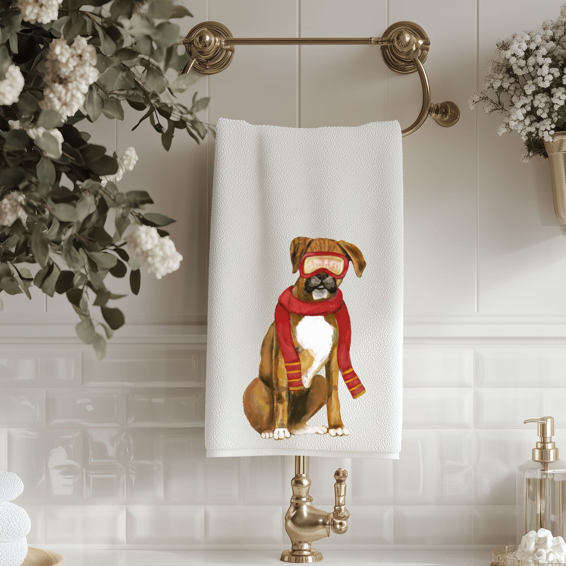 Christmas Boxer Dog Bathroom Towel - MerikaArt