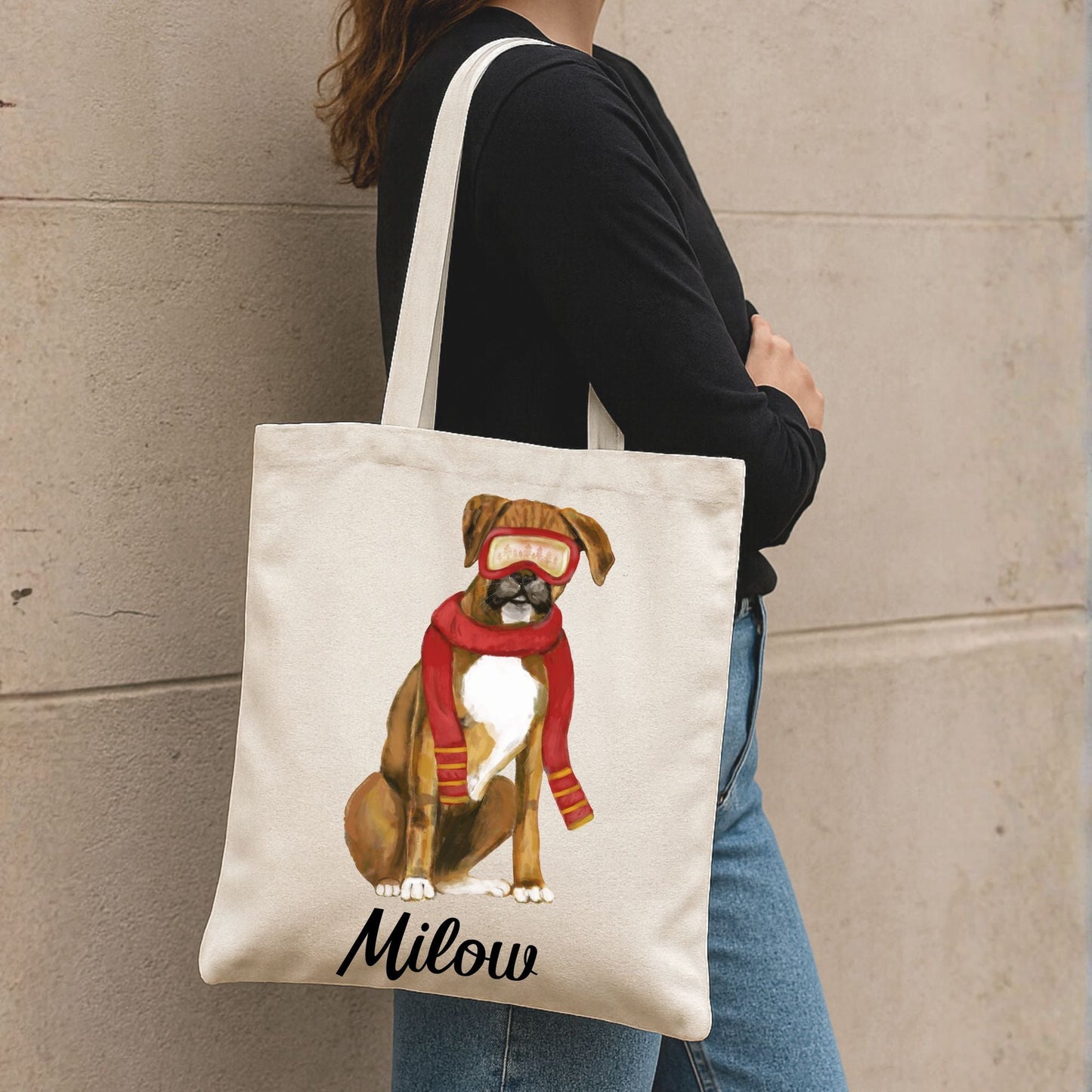 Christmas Boxer Dog Canvas Tote Bag - MerikaArt