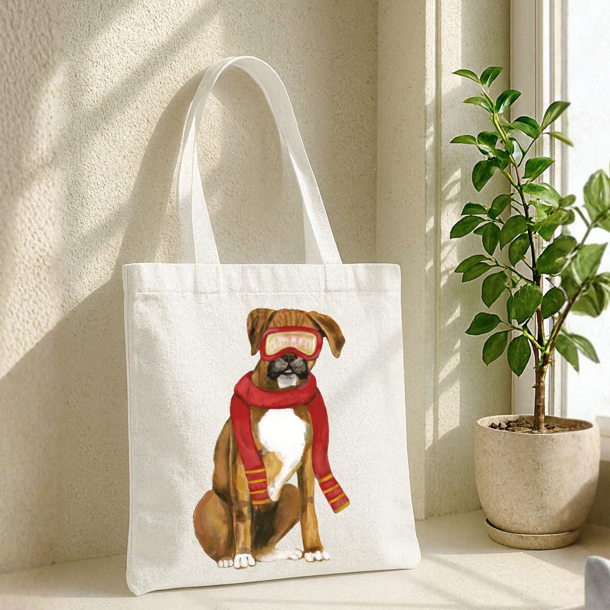 Christmas Boxer Dog Canvas Tote Bag - MerikaArt